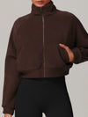 ZASUWA Female Fleece Stand Up Collar Zipper Cropped Hoodie