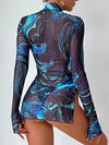 ZASUWA Female Sexy Sheer Mesh Hot Tie-dye Print With Thong Lingerie