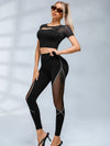 ZASUWA Female Sexy Mesh Hollow Out Breathable Short Sleeves