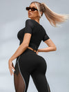 ZASUWA Female Sexy Mesh Hollow Out Breathable Short Sleeves