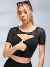 ZASUWA Female Sexy Mesh Hollow Out Breathable Short Sleeves