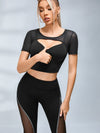 ZASUWA Female Sexy Mesh Hollow Out Breathable Short Sleeves