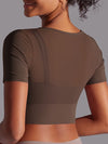 ZASUWA Female Sexy Mesh Hollow Out Breathable Short Sleeves