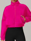 ZASUWA Female Fleece Stand Up Collar Zipper Cropped Hoodie