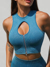 ZASUWA Female Ribbed Zipper Hollow Out Denim Sports Bras