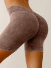 ZASUWA Female Deep V Back Faux Denim Scrunch Bum Spandex Gym Booty Shorts