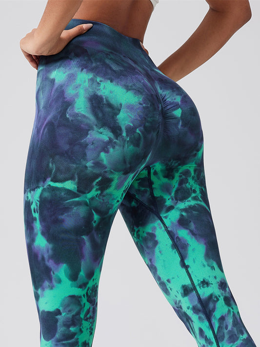 ZASUWA Female V-shaped Waist Scrunch Bum Colorful Hot Tie-dye Leggings