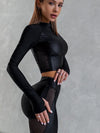 ZASUWA Female PU Net Thumbholes High-rise Hip-lift Sportswear