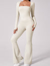 ZASUWA Female Flare Square Collar Long Sleeves Jumpsuit