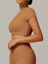 ZASUWA Female Solid Color Backless with Pads Cropped Short Sleeves