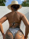 ZASUWA Female Sexy Backless Shine Leopard Print Crystal Bikini Set