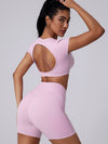 ZASUWA Female Deep V Solid Color Backless Short Sleeves