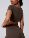 ZASUWA Female Sexy Solid Color U Collar Folds Quick Dry Short Sleeves