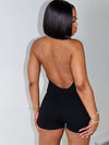 ZASUWA Female Stand Up Collar Contrast Color with Metal Buttons Backless Romper