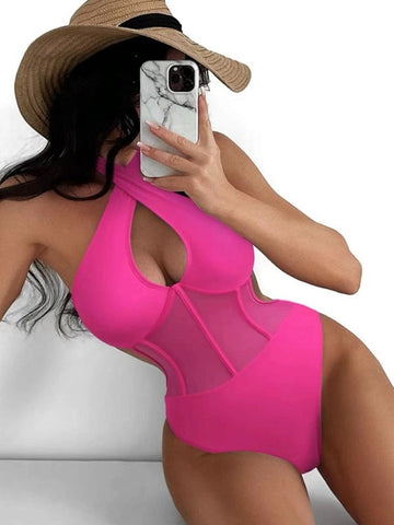 ZASUWA Female Sexy Sheer Mesh Cross One Piece