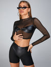 🖤ZASUWA Female Fly-eye Quick-dry Faux Leather Spandex Gym Booty Shorts