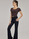 ZASUWA Female Hollow Out Backless U Collar Ribbed Short Sleeves