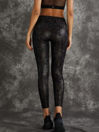 Super Stretchy Faux Leather Black Snake Print Leggings