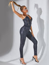 ZASUWA Female Faux Leather Zipper Pocket Jumpsuit