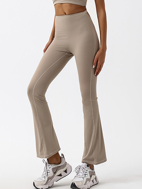 Solid Color High-waisted Hollow Out Flare Pants