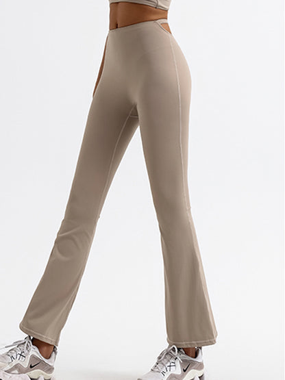 Solid Color High-waisted Hollow Out Flare Pants
