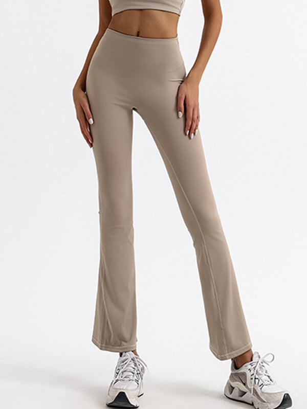 Solid Color High-waisted Hollow Out Flare Pants
