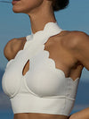 ZASUWA Female Lace Nude Sensation Elastic Tight Cross Halter Hollow Out Sports Bras