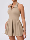 ZASUWA Female Stand up collar Backless 2 in1 Pocket Short Dress