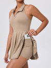 ZASUWA Female Stand up collar Backless 2 in1 Pocket Short Dress