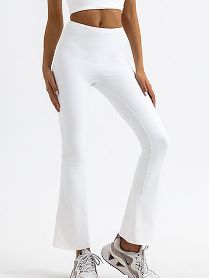 Solid Color High-waisted Hollow Out Flare Pants