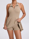 ZASUWA Female Stand up collar Backless 2 in1 Pocket Short Dress