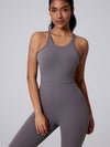 ZASUWA Female V-shaped Cross Back U Collar Backless Hip-lift Jumpsuit