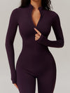 ZASUWA Female Zipper Stand Collar Coral Fleece Long-Sleeved Jumpsuit