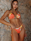 ZASUWA Female Sexy Backless Flowers Print Mesh 3-Pieces Bikini Set