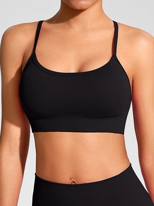 ZASUWA Female Cross Back Elastic Tight Solid Color U Collar Sports Bras