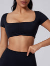 ZASUWA Female Sexy Solid Color U Collar Folds Quick Dry Short Sleeves