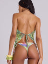 ZASUWA Female Sexy Flower Sequin Tassel Mesh 3-Pieces Lace-up Bikini Set