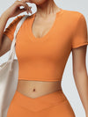 ZASUWA Female Solid Color V-neck Quick Dry Elastic Tight Short Sleeves