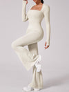 ZASUWA Female Flare Square Collar Long Sleeves Jumpsuit