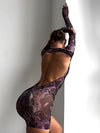 ZASUWA Female Cross Back Sexy Mesh Serpentine Print Romper