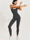 ZASUWA Female U Collar Cross Back Elastic Tight Jumpsuits