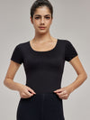 ZASUWA Female Hollow Out Backless U Collar Ribbed Short Sleeves