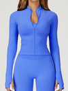 ZASUWA Female Solid Color Stand Up Collar Zipper Thumbholes Jacket