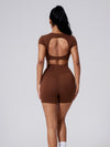 ZASUWA Female Deep V Solid Color Backless Short Sleeves