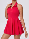 ZASUWA Female Stand up collar Backless 2 in1 Pocket Short Dress
