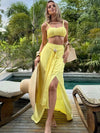 ZASUWA Female Solid Color Sheer Mesh 3-Pieces Bikini Set