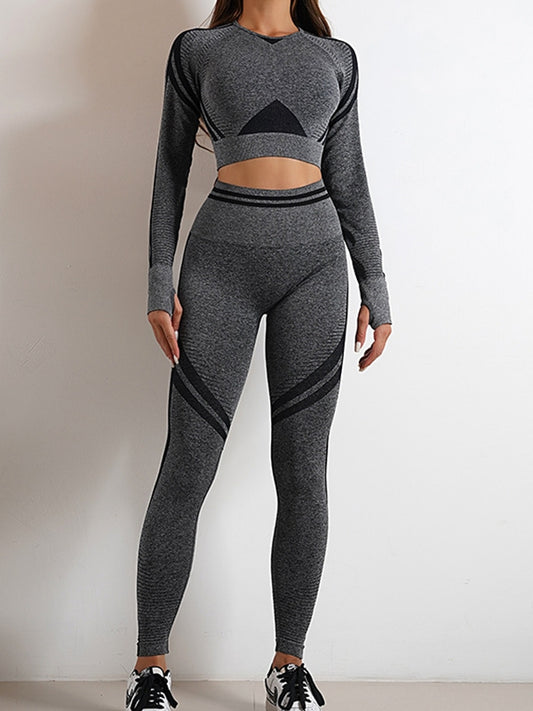 ZASUWA Female Sexy Contrast Color Stripes Seamless Tracksuit