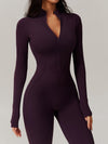 ZASUWA Female Zipper Stand Collar Coral Fleece Long-Sleeved Jumpsuit