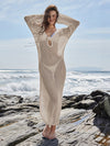 ZASUWA Female Sexy Fishnet Hollow Out Flower V-neck Swimwear Cover Dress Without Bikini