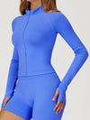 ZASUWA Female Solid Color Stand Up Collar Zipper Thumbholes Jacket